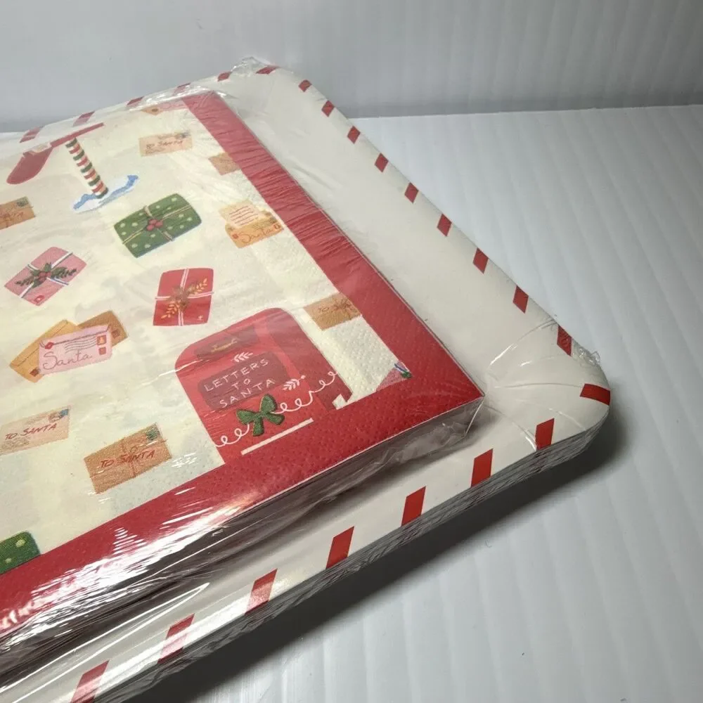Mistle Bow Christmas Holiday Paper Plate Set: 20 10in, 30 13in napkins
